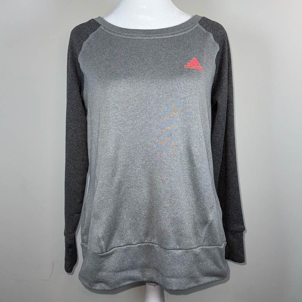 Adidas Climawarm Pullover with Colorblock Sleeves in Gray/Hot Pink, Size S/M